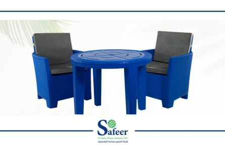 طقم حديقة انتريه رتان بالترابيزة ازرق