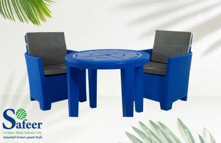 Blue rattan sofa set with table